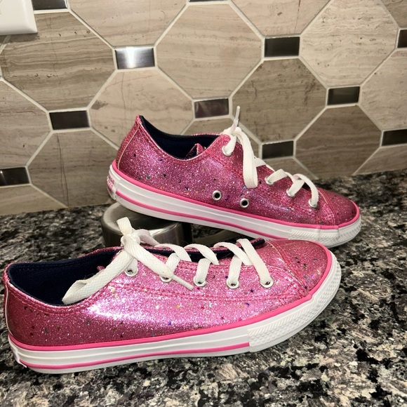 Converse Girl Youth Junior Size 3 Pink 665108C Sparkle Glitter Sneaker - Picture 1 of 10